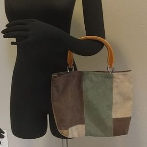 Suede Patchwork bag / Wooden handles PERFECT CONDI